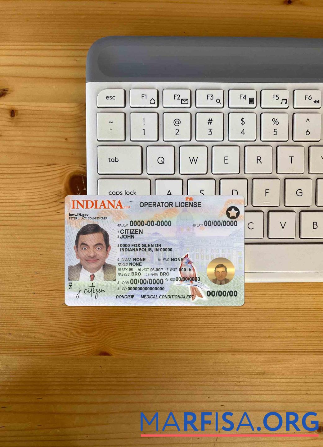 Printable USA Indiana driving (operator) license template in PSD format (2019 – present) photolook FRONT